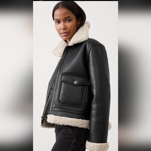 Banana Republic Factory Faux Shearling-Lined Vegan Leather Bomber Jacket